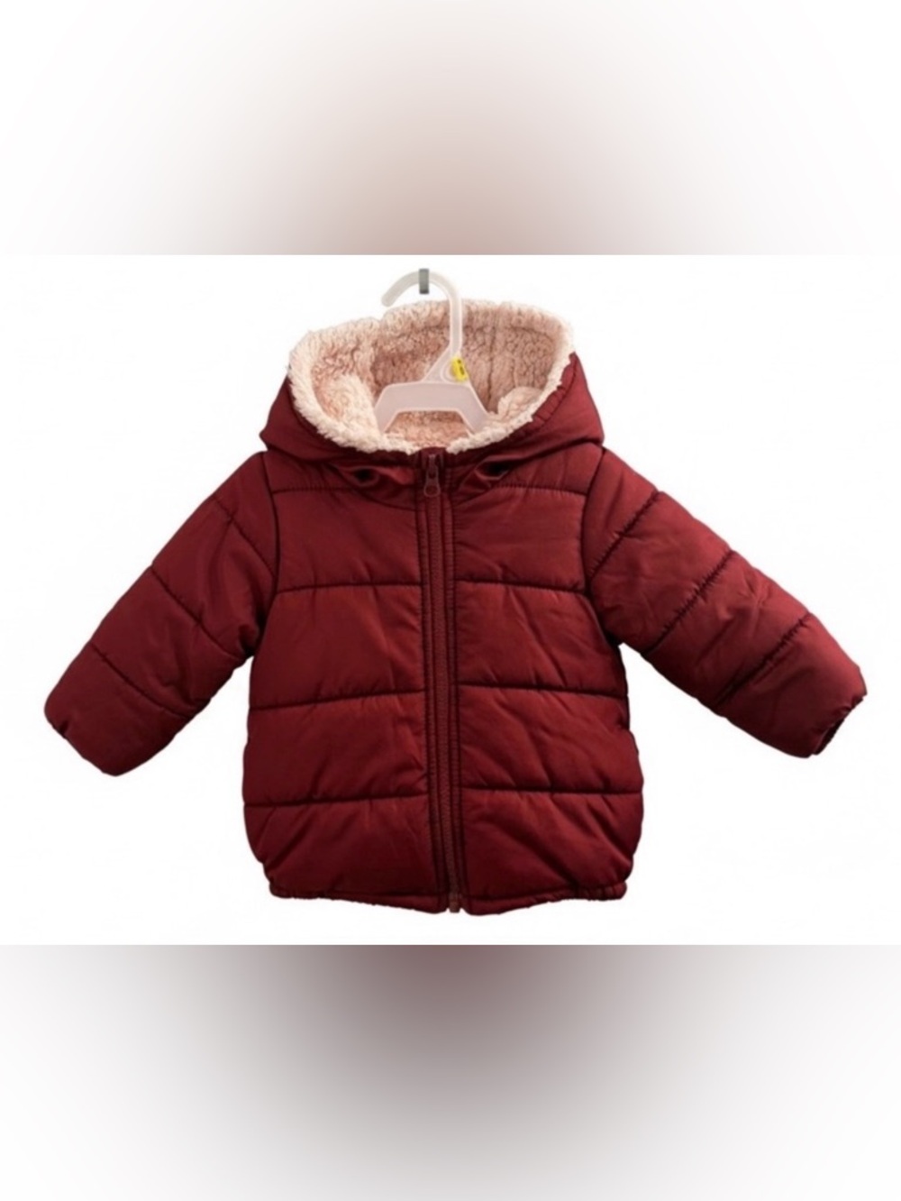 OshKosh | Burgundy Puffer Jacket with Pastel Pink Polar Fleece Lining